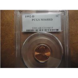 1992-D LINCOLN CENT PCGS MS68RD