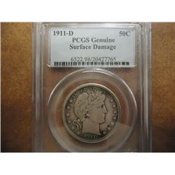 1911-D BARBER HALF DOLLAR PCGS GENUINE (FINE)