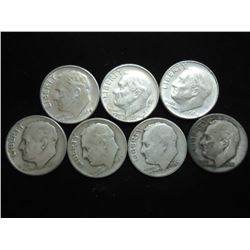 7 ASSORTED SILVER ROOSEVELT DIMES