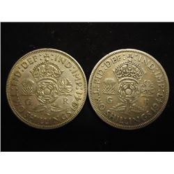 1941 & 1943 GREAT BRITAIN SILVER 2 SHILLINGS