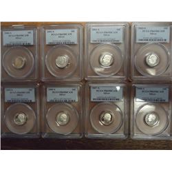 2000-S-2008-S SILVER ROOSEVELT DIMES PCGS PR69 DCAM'S, 8 COINS MISSING 2006-S