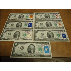 7-1976-$2 FRN'S WITH POSTAGE CRISP UNC CONSECUTIVE SERIAL #'S, APRIL 13TH, 1976 BICENTENNIAL STAMPS.