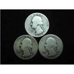 1935,1936 & 1939 WASHINGTON SILVER QUARTERS