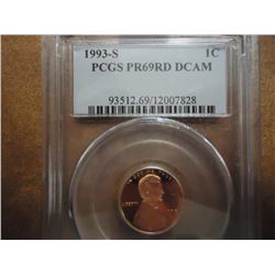 1993-S LINCOLN CENT PCGS PR69RD DCAM
