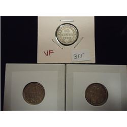 1940,41 & 1942 NEWFOUNDLAND SILVER 10 CENTS