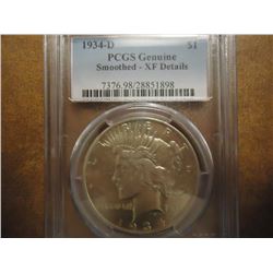 1934-D PEACE SILVER DOLLAR PCGS XF DETAILS