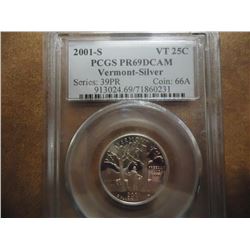 2001-S SILVER VERMONT QUARTER PCGS PR69 DCAM
