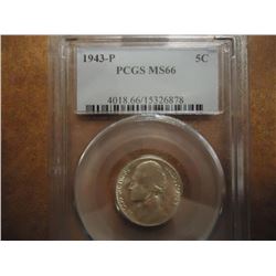 1943-P 35% SILVER JEFFERSON WAR NICKEL PCGS MS66