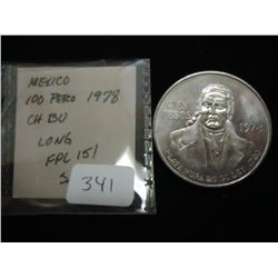 1978 MEXICO SILVER 100 PESOS BU .6428 OZ. ASW