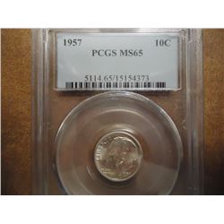 1957 SILVER ROOSEVELT DIME PCGS MS65