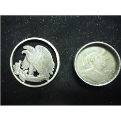 2 PIECES OF SILVER COINAGE SEE DESCRIPTION WALKING LIBERTY HALF DOLLAR CUTAWAY AND FRANKLIN HALF DOL