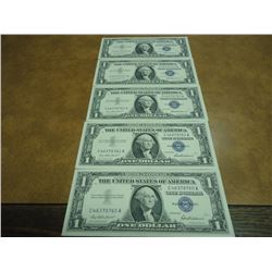5-1957 CONSECUTIVE SERIAL # $1 SILVER CERTIFICATES CRISP UNC, C46378760A-C46378764A
