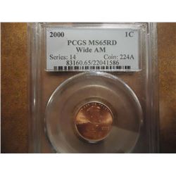 2000 WIDE AM LINCOLN CENT PCGS MS65RD
