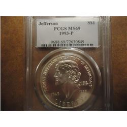 1993-P JEFFERSON COMMEMORATIVE SILVER DOLLAR PCGS MS69