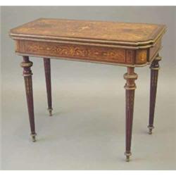 A late 19th century French gilt metal mounted figured walnut and mahogany card table, with finely...