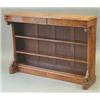 Image 1 : A Victorian figured walnut open dwarf bookcase, flanked by leaf scroll capitals, on plinth base,...