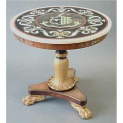 A good Regency occasional table, with circular slate and marble top inlaid with different coloure...