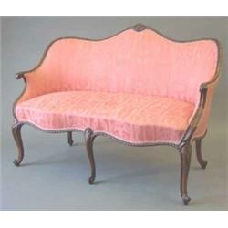 An early 20th century French Hepplewhite design two seater mahogany settee, with curved back and...