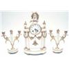 Image 1 : A French late 19th century white marble and gilt bronze clock set, the portico clock with painted...
