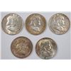 Image 1 : (5) FRANKLIN HALF DOLLARS (1955, 1959, 1960, 1961, 1962-D)