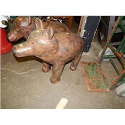HAND CRAFTED -WOOD CARVED -FOLK ART STATUE - DOG SPLIT UNDER CHIN - 20" X 24"