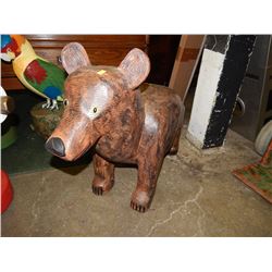 HAND CRAFTED -WOOD CARVED -FOLK ART STATUE - DOG