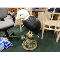HAND CRAFTED -WOOD CARVED -FOLK ART STATUE - BALD EAGLE - GREEN BASE
