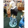Image 1 : HAND CRAFTED -WOOD CARVED -FOLK ART STATUE - BALD EAGLE - BLUE BASE