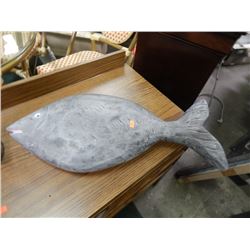 HAND CRAFTED -WOOD CARVED -FOLK ART STATUE - FISH - GREY - 24" X 10"