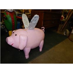 HAND CRAFTED -WOOD CARVED -FOLK ART STATUE - PIGS CAN FLY