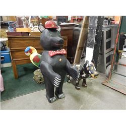 HAND CRAFTED -WOOD CARVED -FOLK ART STATUE - BEAR - RED HAT - 30"
