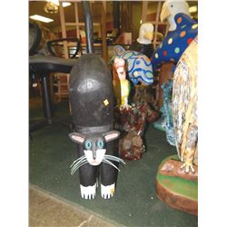 HAND CRAFTED -WOOD CARVED -FOLK ART STATUE - CAT JUMPING - ALL BLACK