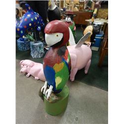 HAND CRAFTED -WOOD CARVED -FOLK ART STATUE - PARROT