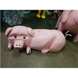 HAND CRAFTED -WOOD CARVED -FOLK ART STATUE - PIG
