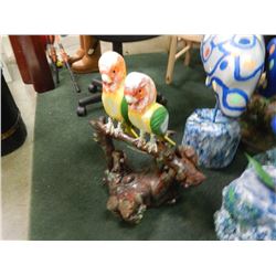 HAND CRAFTED -WOOD CARVED -FOLK ART STATUE - TWIN BIRDS