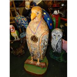 HAND CRAFTED -WOOD CARVED -FOLK ART STATUE - BIRD WITH #1 MEDAL