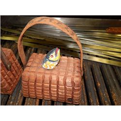 HAND CRAFTED -WOOD CARVED -FOLK ART STATUE - FISH BASKET - FISH HEAD
