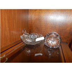 GLASS DISH WITH FINGER WHOLE & ART GLASS PAPER WEIGHT
