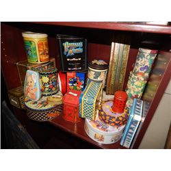 SHELF OF COLLECTABLE TINS  - LOTS