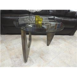 *NEW - ROUND GLASS TOPPED END TABLE - 21" TALL X 26" DIAMETER