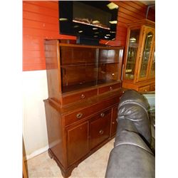 VINTAGE KNETCHTEL WOOD CHINA CABINET WITH HUTCH - MISSING ONE DRAWER PULL - 18"X50"X63"X TALL - AS-I