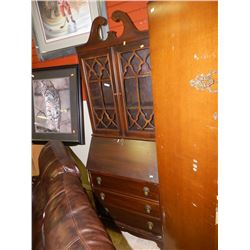 VINTAGE 1940 MAHOGANY DROP FRONT BOOKCASE - SECRETARY DESK IN FRONT - 3 DRAWERS - 18" X 26" X 70" TA