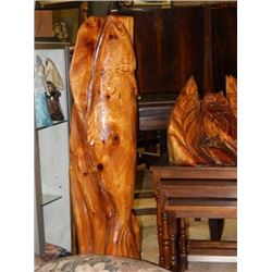 unique - hand crafted Solid wood carving of a salmon -   40" tall, 10" dia.