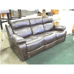 NEW BROWN LEATHER DOUBLE RECLINER SOFA - SMALL ABRESION TO LEATHER ON ONE SIDE - NO WARANTY OR GUARA