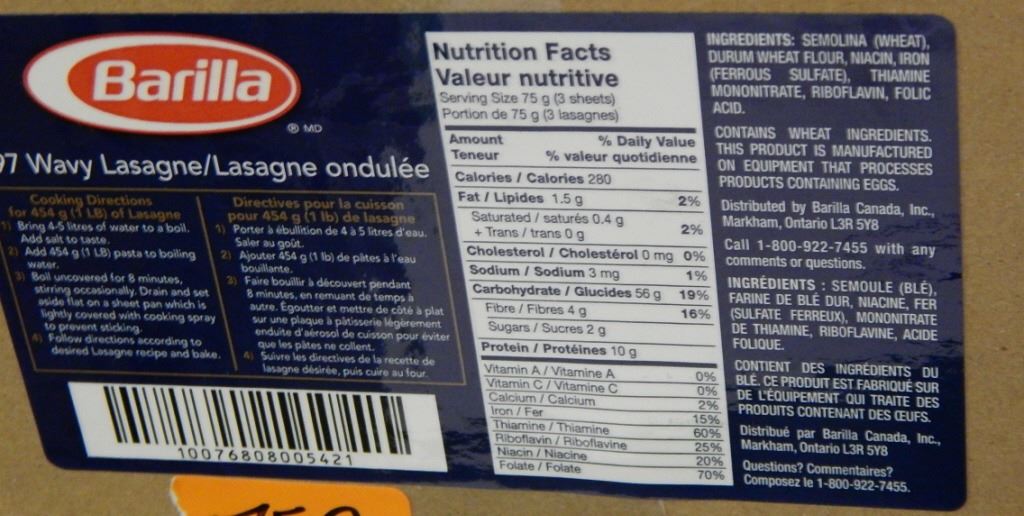 10 Lb Box Of Barilla Lasagna Noodles 397 Wavy Bb Jan 2017