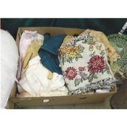 BOX ASSORTED LINEN - TABLE CLOTHES, PLACE MATS, & MORE