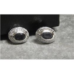 NEW EARRINGS - SAPPHIRES AND DIAMONDS STUDS - SET IN STERLING SILVER - INCLUDES CERTIFICATE $300 (W-
