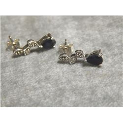 NEW EARRINGS - SAPPHIRES AND DIAMONDS DROP DESIGN - PEAR CUT  SET IN STERLING SILVER - INCLUDES CERT