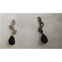 NEW EARINGS - SAPPHIRE AND DIAMOND PEAR CUT WITH STERLING SILVER SETTING - RETAIL ~$300