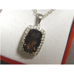 NECKLACE - SMOKY QUARTZ AND WHITE QUARTZ SET IN STERLING SILVER - STERLING SILVER CHAIN - RETAIL ~$2